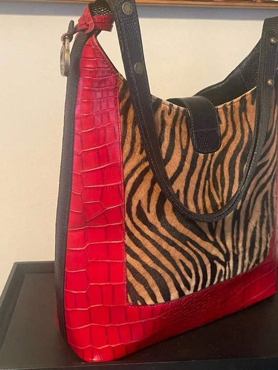 *RARE* Brahmin Burchelli Collection Red Leather & Calf Hair Kendall Bag - Picture 8 of 14